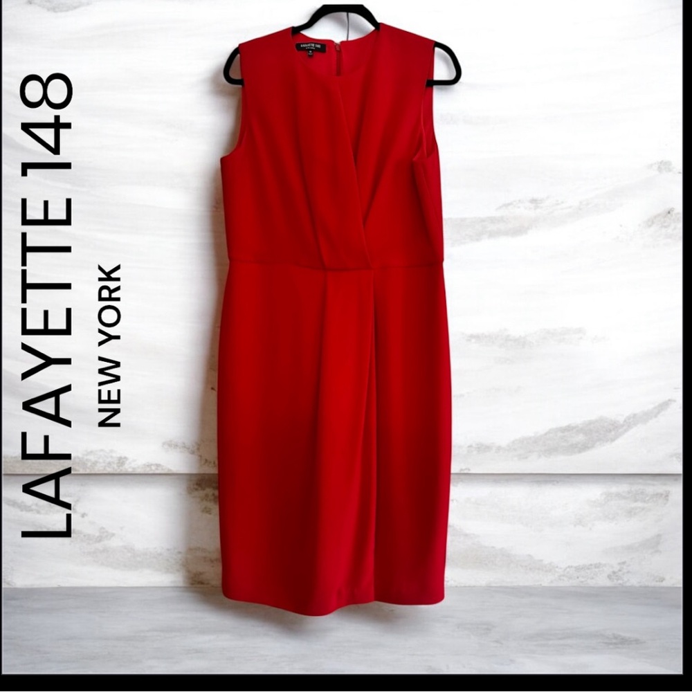 Lafayette 148 New York Sleeveless Red Midi Sheath Dress